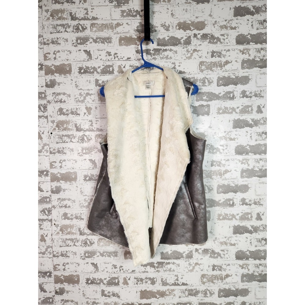 Metallic Faux Suede VEST Silver Size 1X Faux Fur Lined Moto Aviator